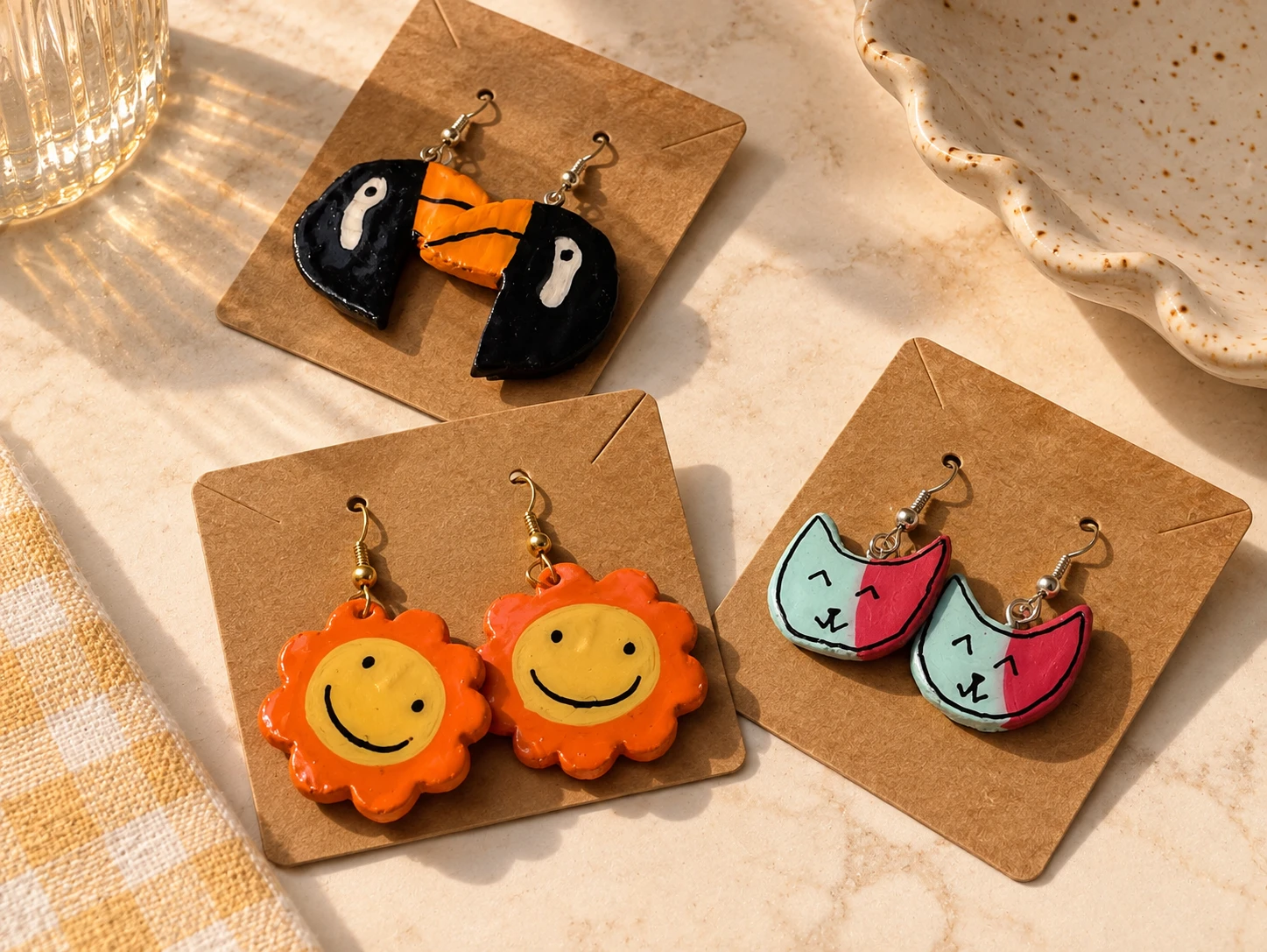 Sunflower clay earrings